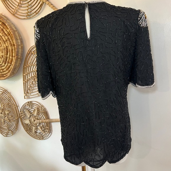 Vintage Laurence Kazar Black Silk Beaded Sequin Evening Blouse Party Top Size S - Picture 5 of 10